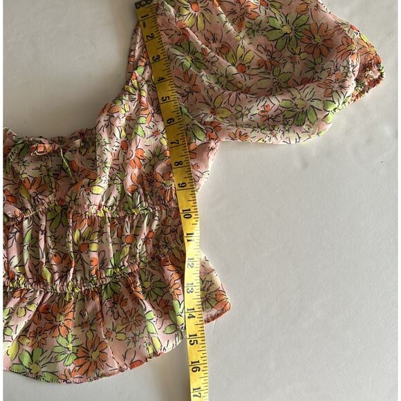 Miss Selfridge NEW Floral Milkmaid Top Womens Size 6 Pink Cropped Peplum ASOS - Picture 11 of 11